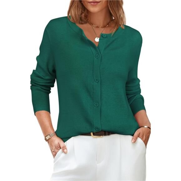 Women's Wool Blended Cardigan Sweaters Lightweight Green - Picture 1 of 6